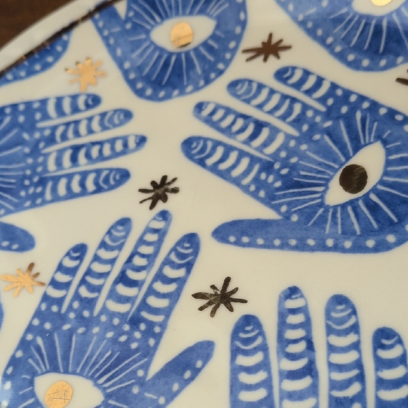 by ANTHROPOLOGIE I Insight Stoneware Plate Hamsa Blue Gold Hand Eye Pattern - Picture 6 of 12